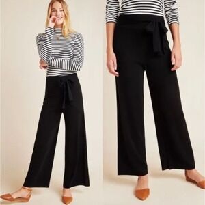 Anthropology Linette Merino Wool Blend Crop Wide Leg Knit Pants in Black Size M